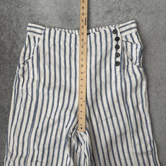 Tahari Pants Womens XL Blue Cream Stripe Linen Blend Wide Leg Cropped High Rise - Picture 7 of 11